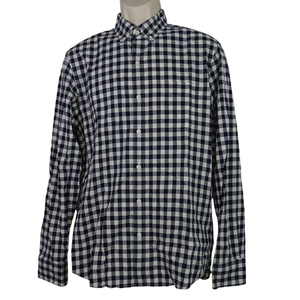 J Crew Slim Fit Blue Gingham Check Plaid Button Down Shirt Men Size M Long Slv